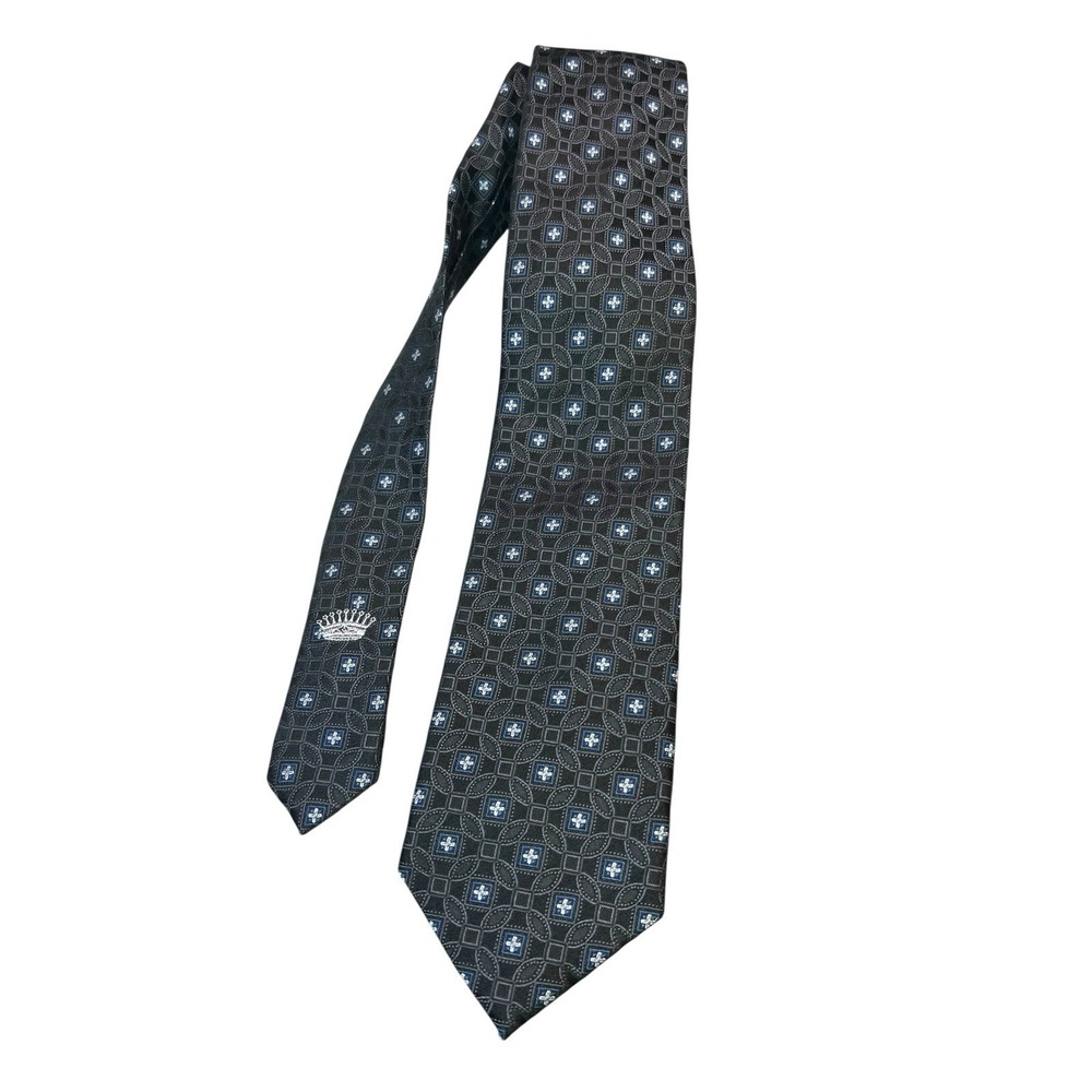 COUNTESS MARA Handmade 100% Silk Tie Men's Navy Blue White Necktie